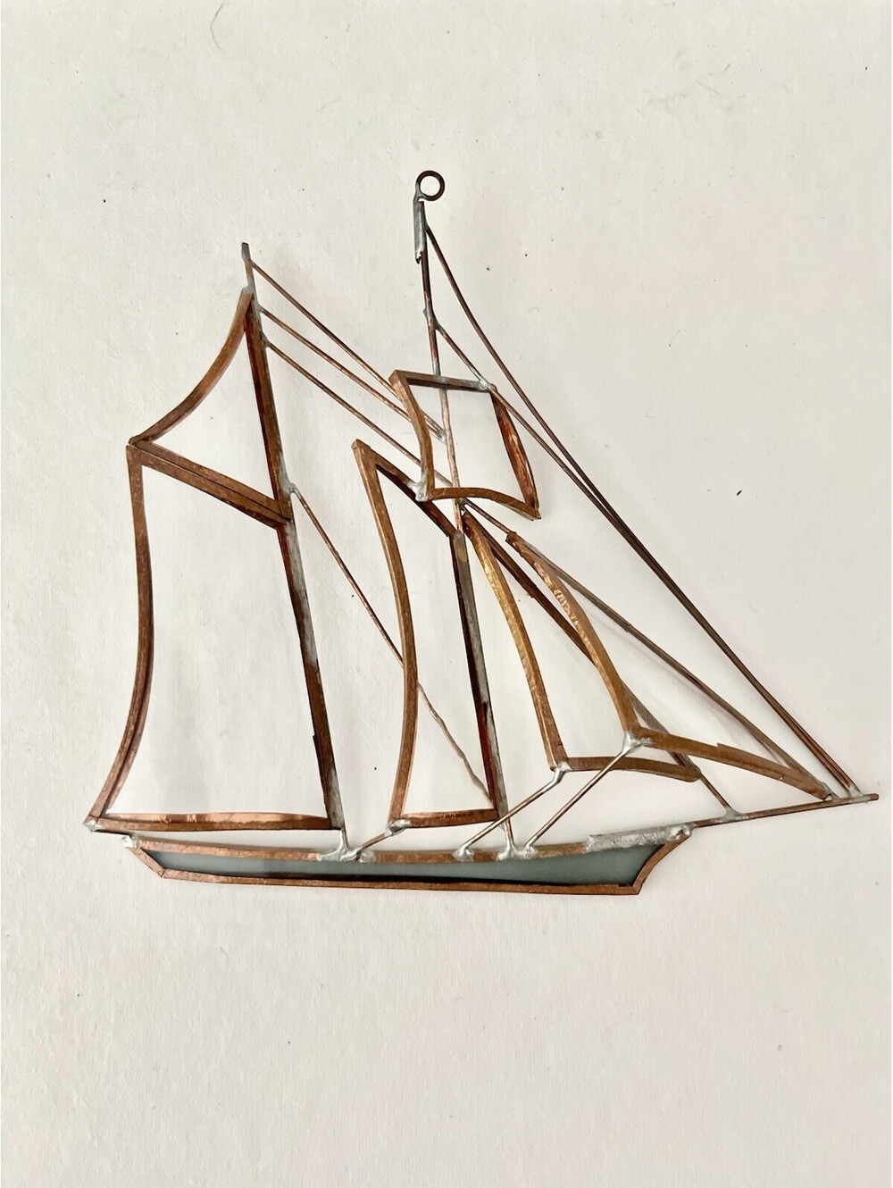 Handmade Metal Glass Sun catcher Sailing Ship 5” Sailboat Figure Sculpture